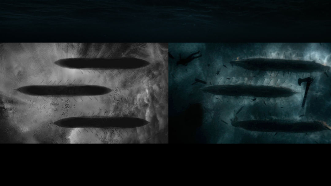 IMAGE: Silhouetted boats underwater sketch and final shot